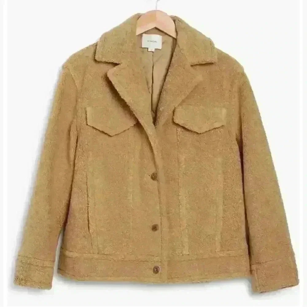 NWT VINCE faux shearling jacket in caramel Sz L - Picture 4 of 8